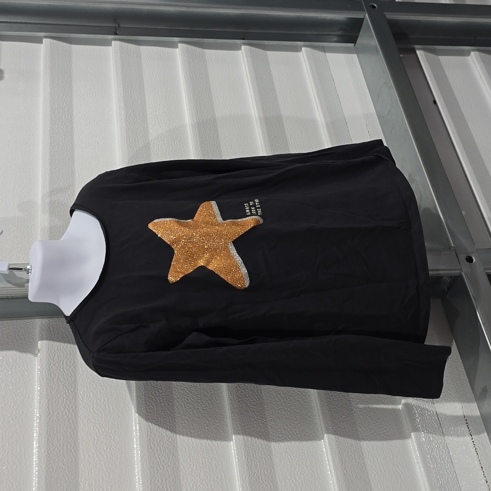 H&M Black Long Sleeve With Gold Star Shirt Size 8/10 - Picture 4 of 10